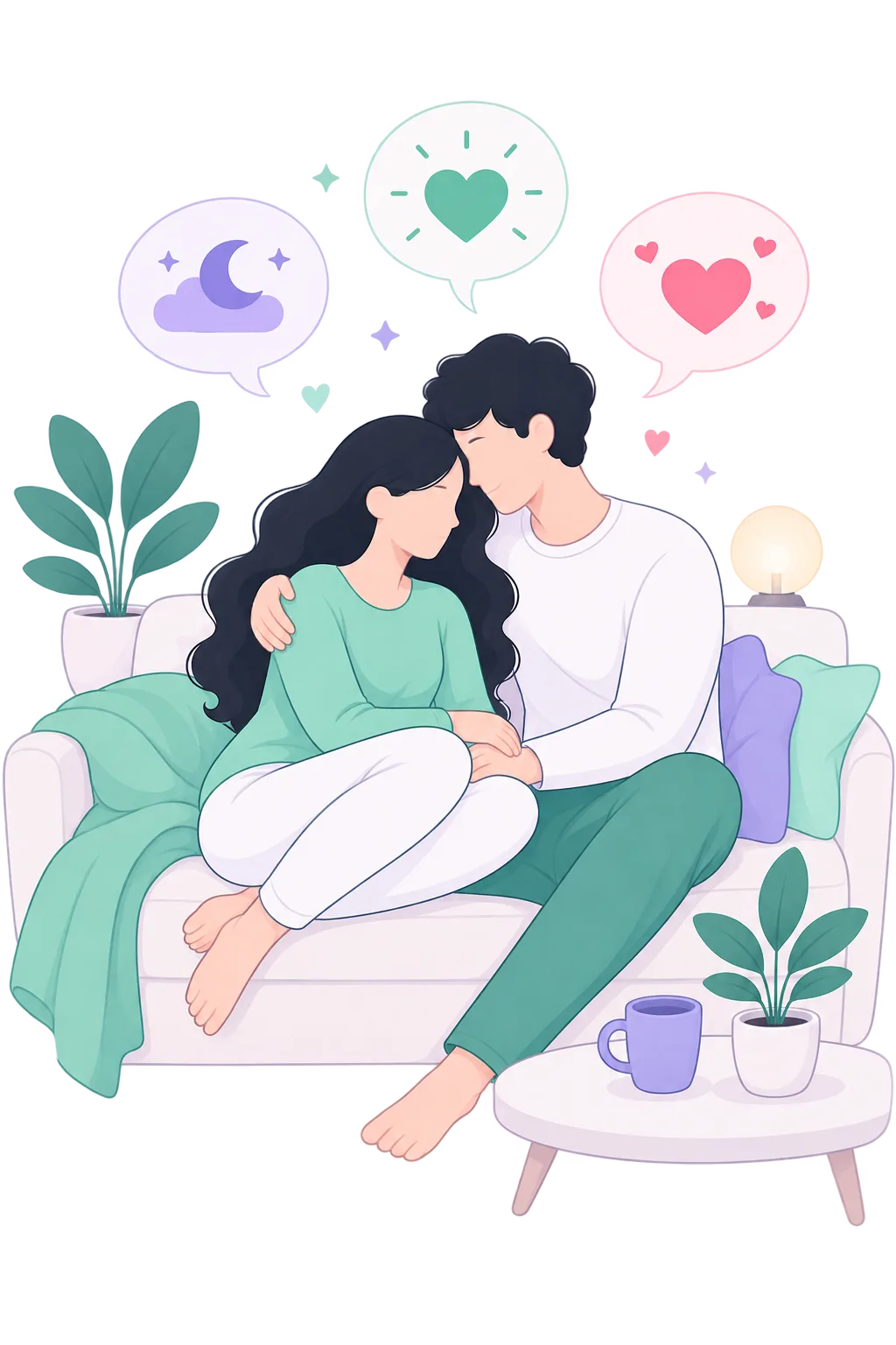Ilustración de Affection que muestra una conexión cálida y cercana entre parejas